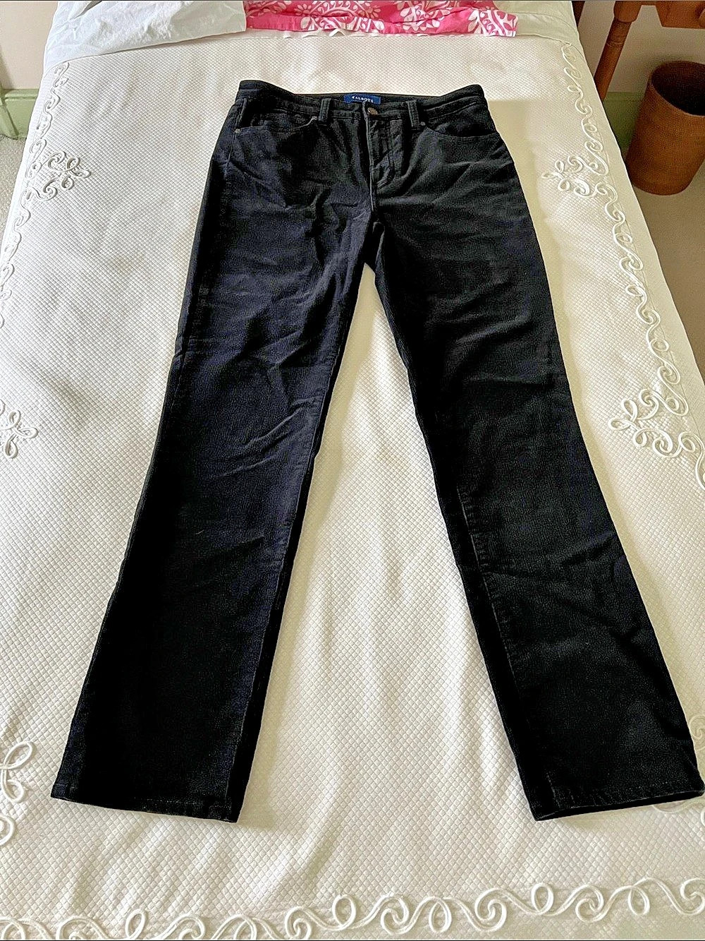 Talbots High-Waist Straight-Leg Black Cotton Corduroy Straight-Leg Pants Size 6